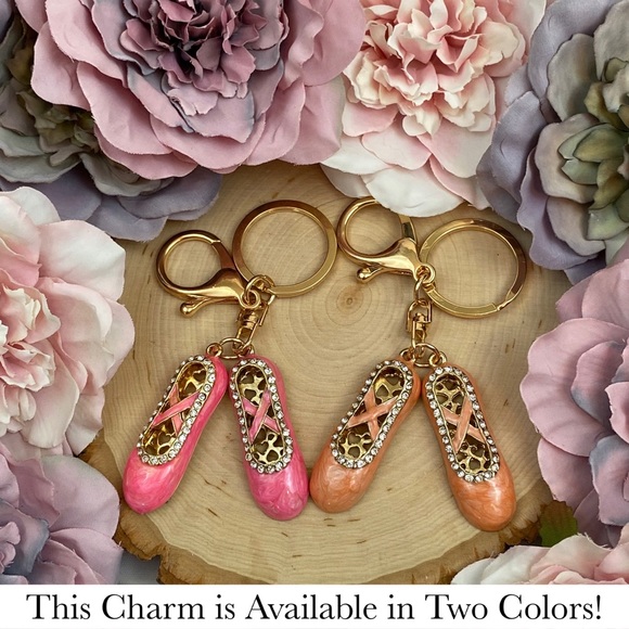 Crystal Peach Ballet Slippers Keychain Charm - Picture 7 of 7